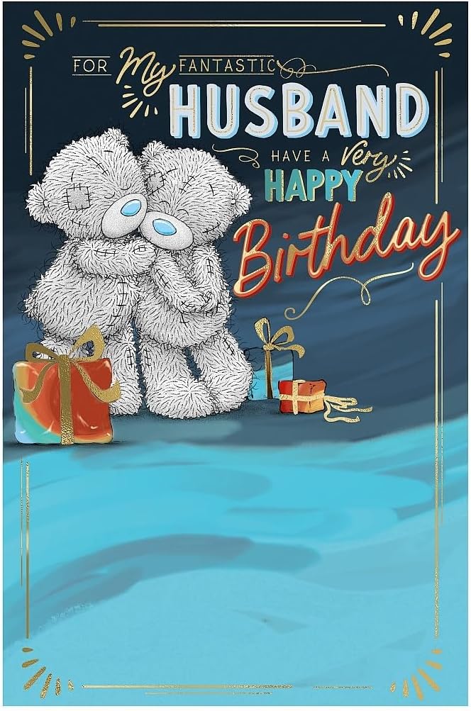 Bears Snuggling With Gift Husband Birthday Card