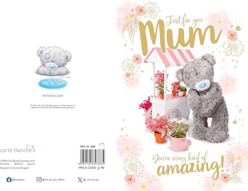Bear With Flower Stand Photo Finish Amazin Mum Mother's Day Card