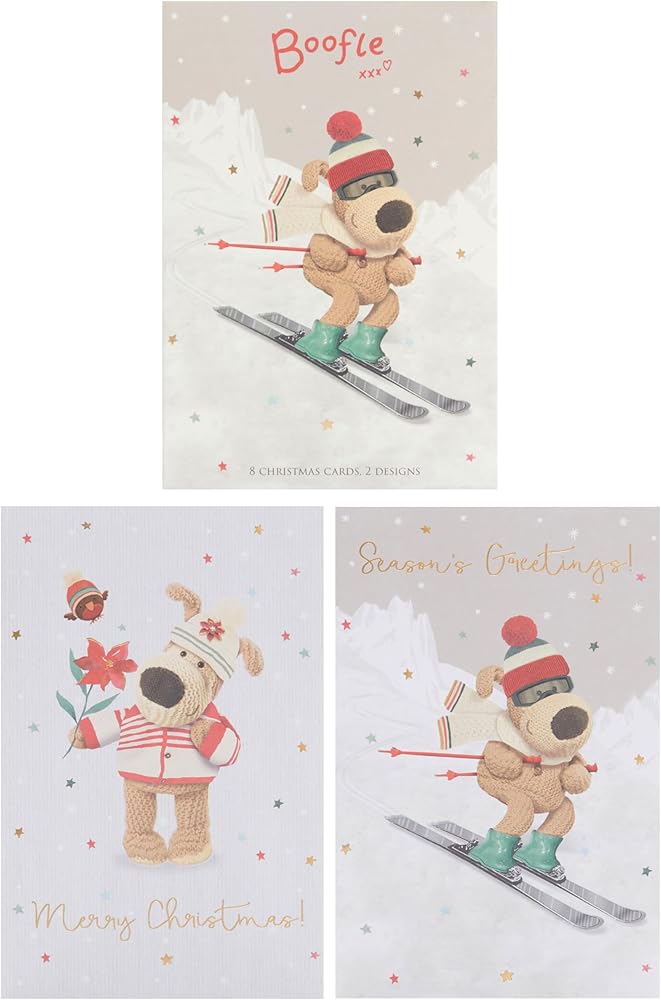 2 Cute Designs Boofle Multipack of 8 Christmas Cards for Him/Her/Friend