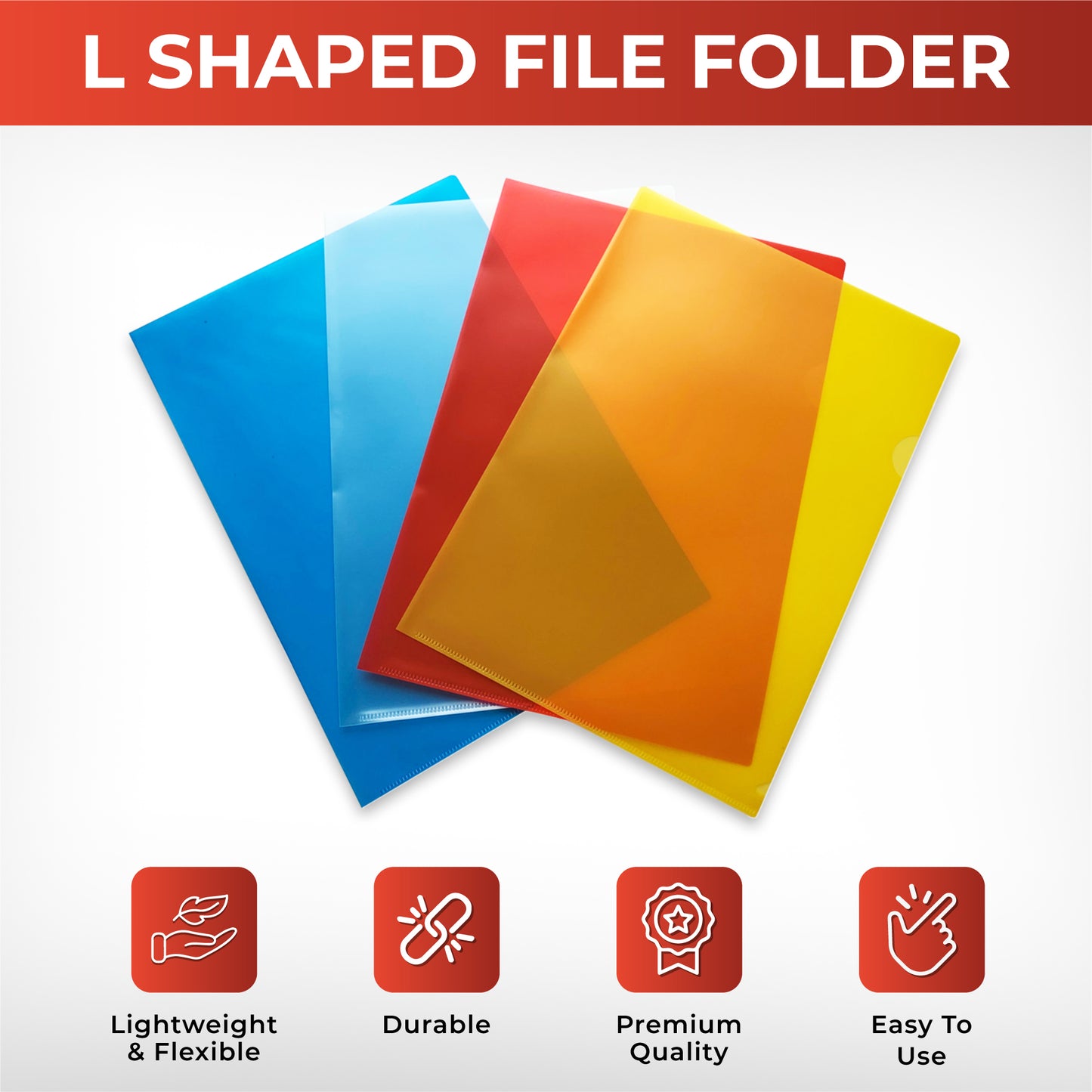 Pack of 50 A4 Red L Shaped Open Top and Side Report File Folders