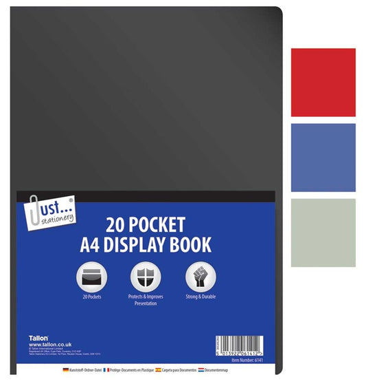 Just Stationery A4 Display Book with 20 Pocket - Assorted Colours