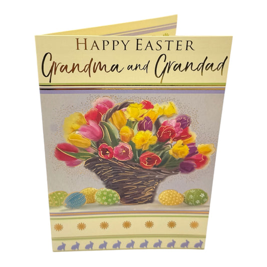 For Grandma And Grandad Bucket of Flowers And Eggs Design Easter Card