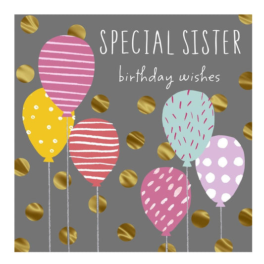 Special Sister Fresh Party Balloons Design Birthday Card