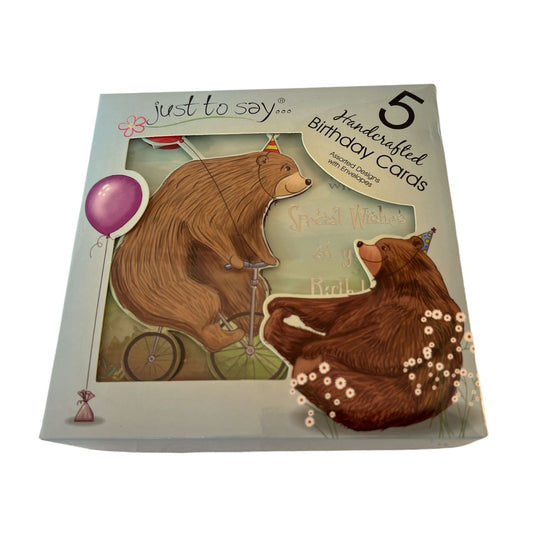 Just To Say Hand Made Lux Teddy Birthday Cards (Box of 5)