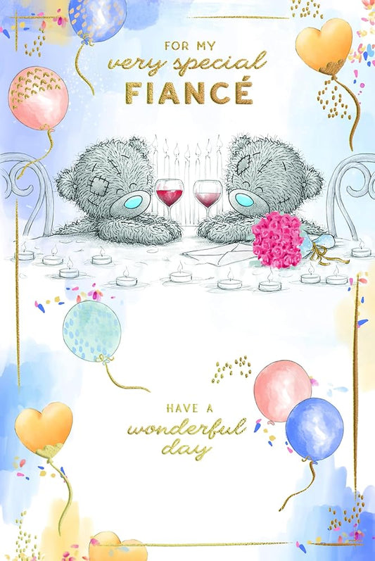 Bears Sat At Table With Wine Glasses Special Fiance Birthday Card
