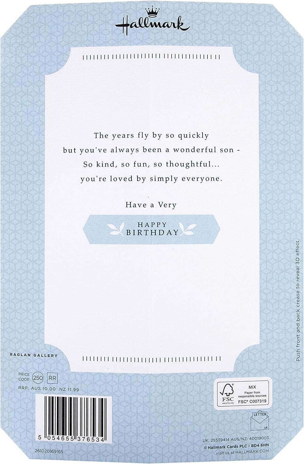 Son Birthday Card Classic Laser Cut 3D Design 