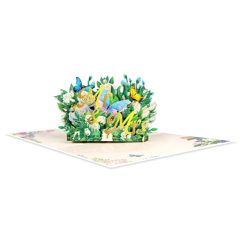 Mr & Mrs with Floral Accents Romantic Pop Up Wedding Congratulations Card