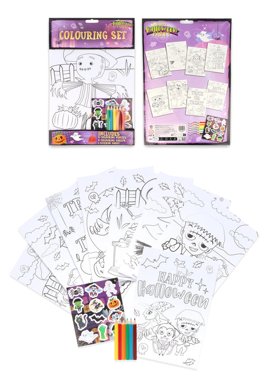 Pack of 12 Halloween Colouring Sets with Stickers