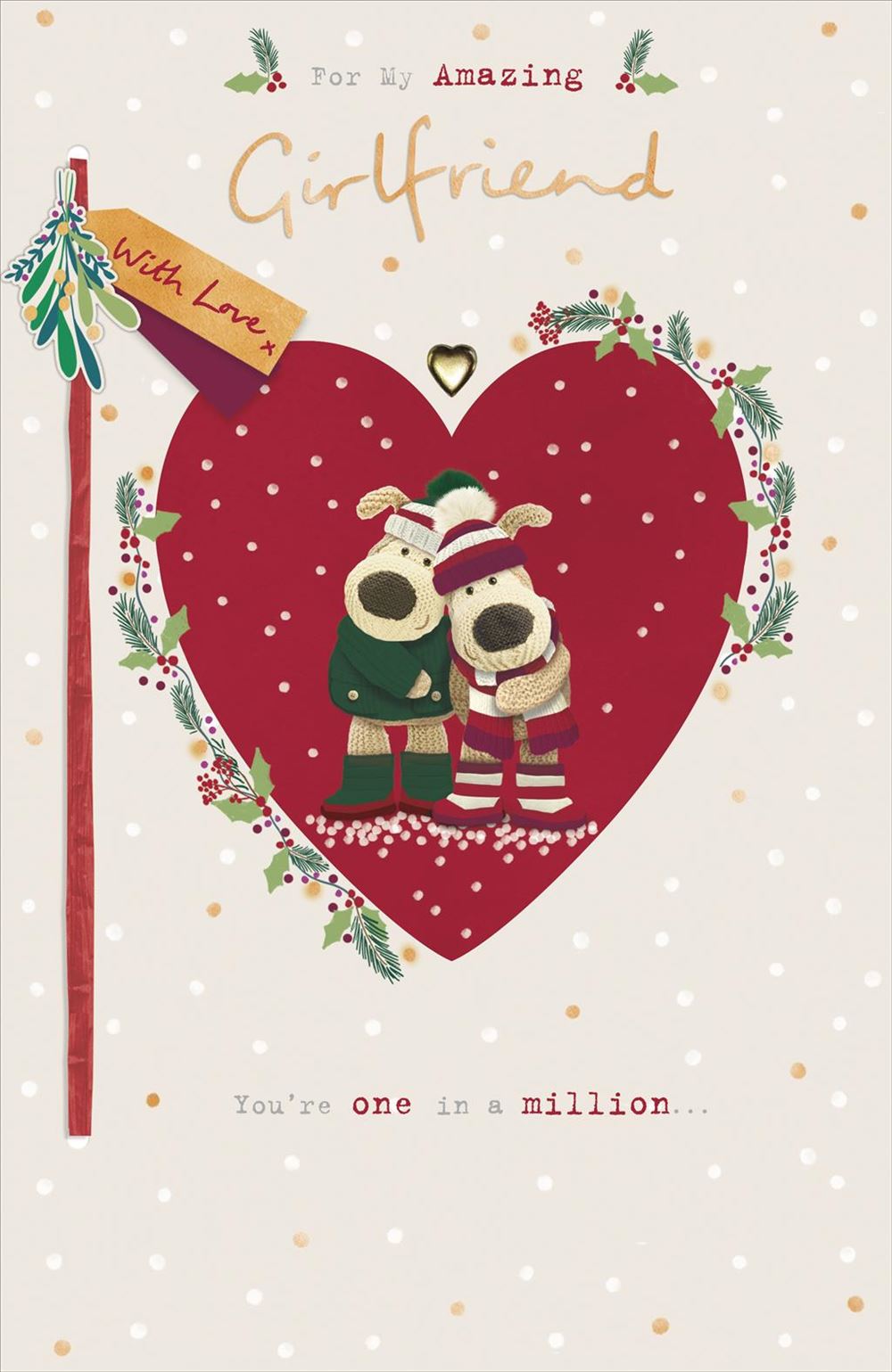 Boofle with Hats Inside Heart Girlfriend Christmas Card