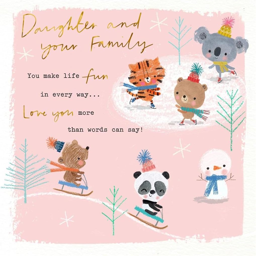 Cute Animal Illustrations Daughter and Family Christmas Card