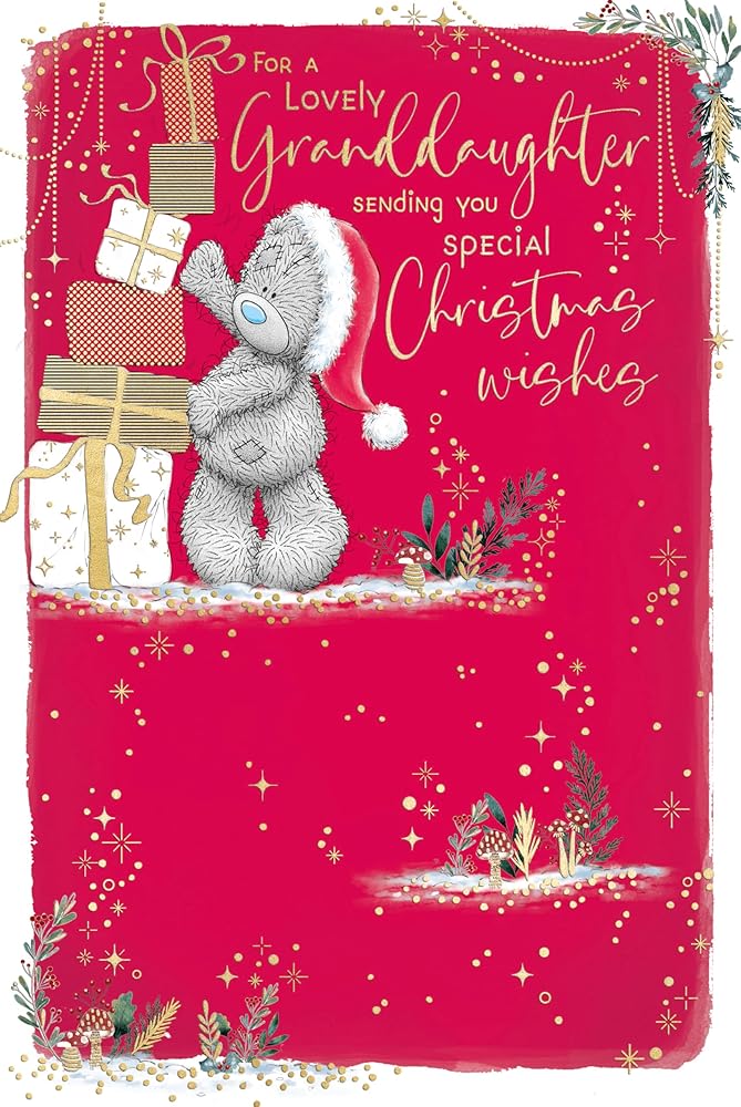 Bear Stacking Presents To A Wonderful Granddaughter Christmas Card