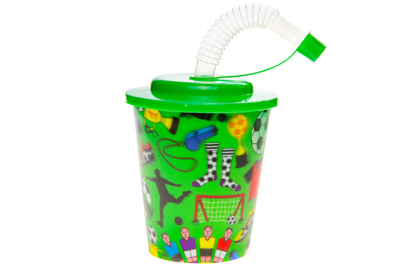 Pack of 12 Football Theme 3D Cup With Straw and Lid