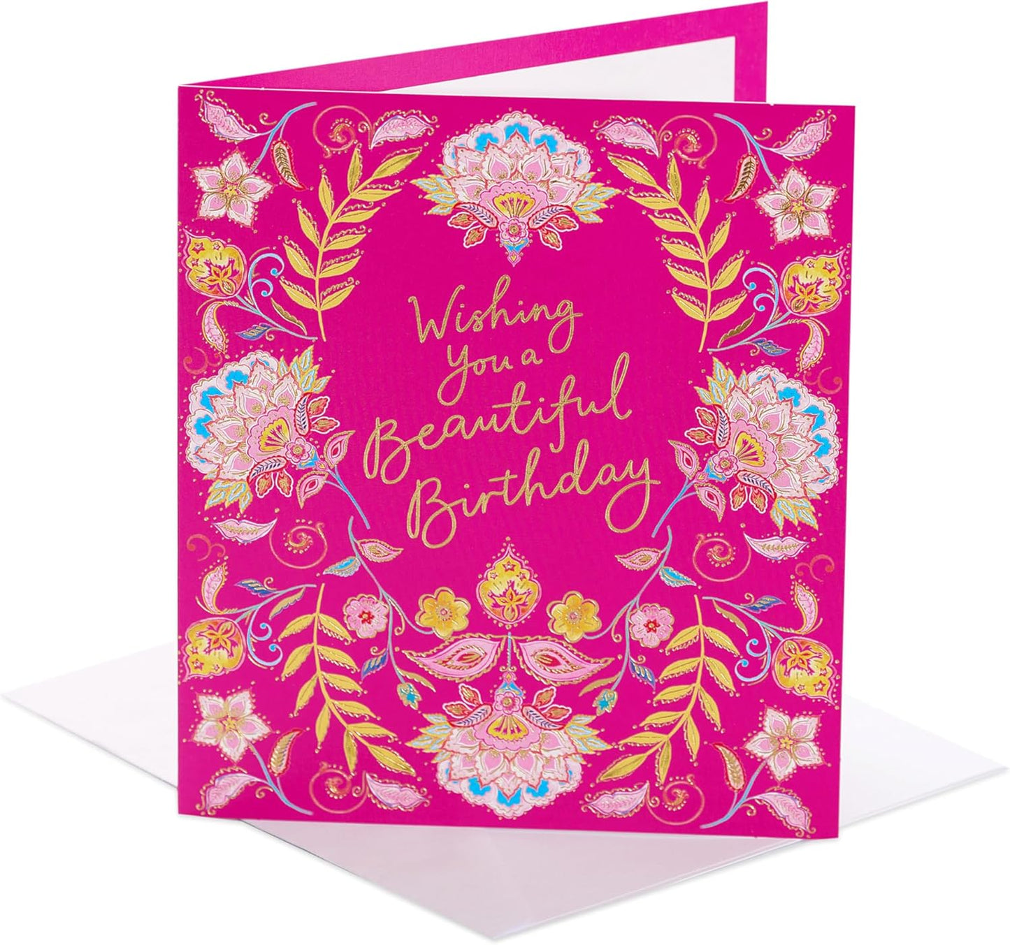 Bright Pink Floral Design Birthday Card For Her