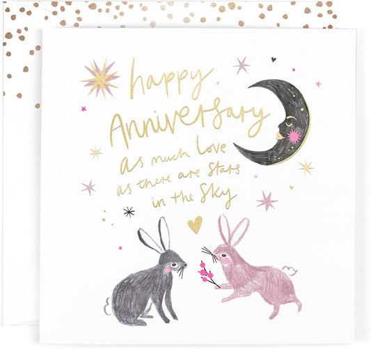 Moon And Bunnies Design Happy Anniversary Luxury Card