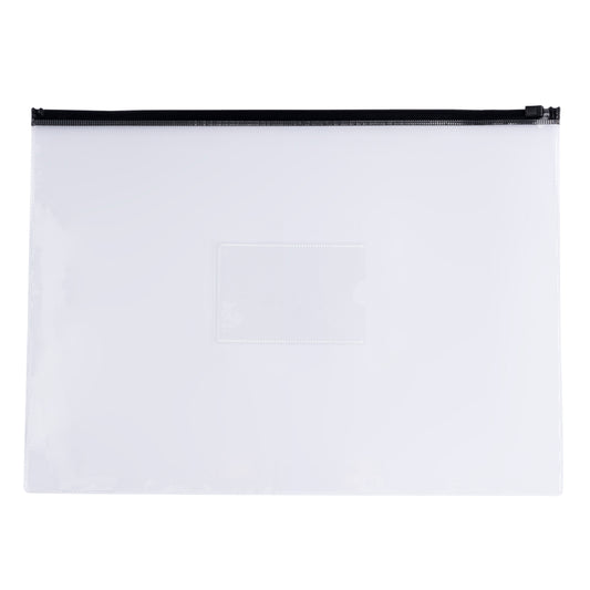 Pack of 12 A4+ Foolscap Clear Zippy Bags with Black Zip