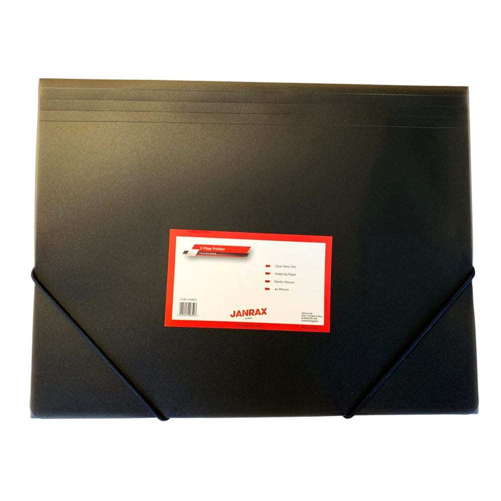 Pack of 120 A4 Clearview Black 3 Flap Folders with Elasticated Closure