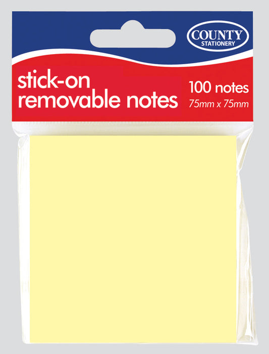 Pack of 100 Yellow Stick on Notes - 76mm x 76mm