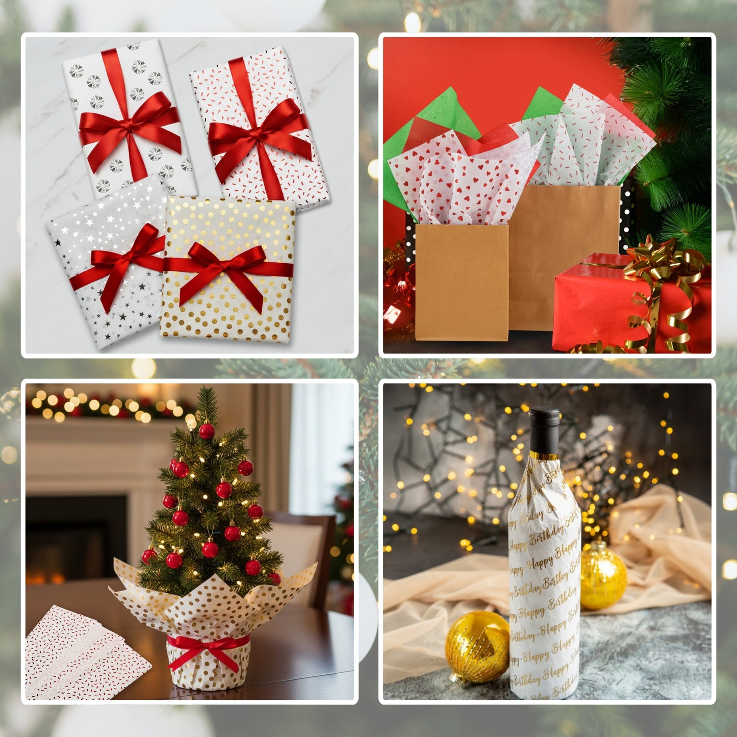 12 x Pack of 10 Flowers Garden Gold Metallic Plastic-Free 18gsm Tissue Paper Sheets 50x70cm - Patterned Tissue Paper for Xmas, New Year, Party, Wedding, Birthday Packing Present Gift Box DIY Art Crafts