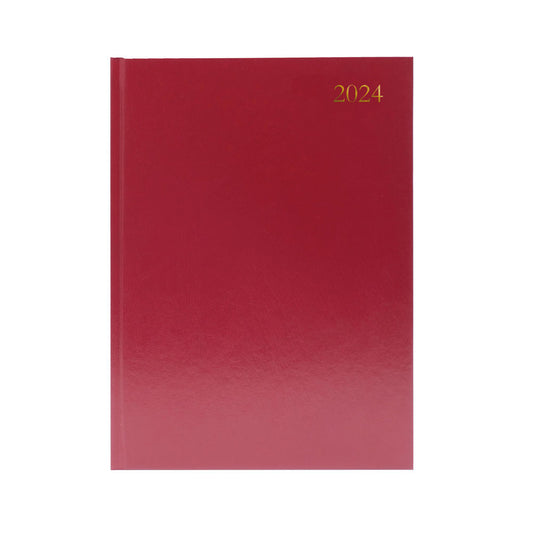 2024 A4 2 Days Per Page Burgundy Desk Diary
