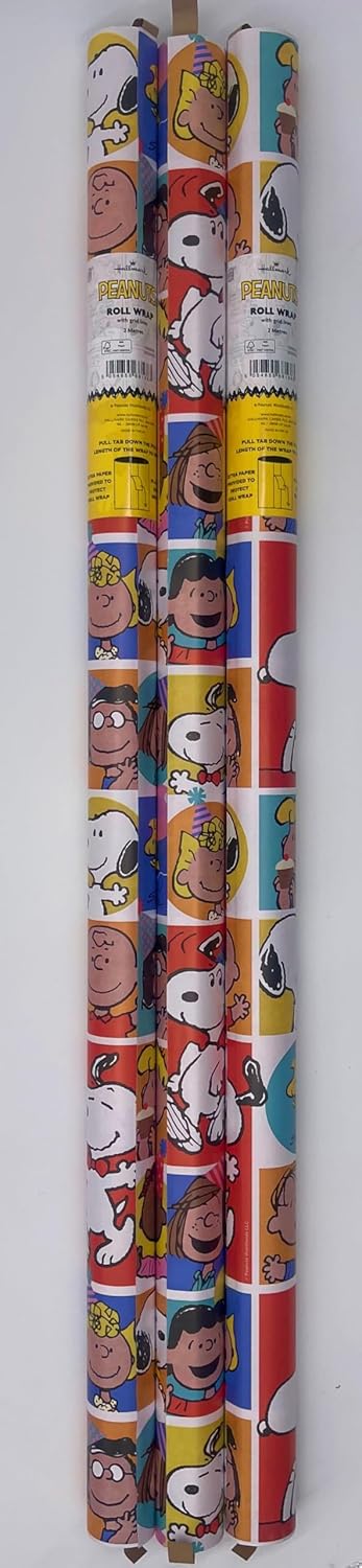 Official Peanuts Wrapping Paper 3 x 2 metre Rolls featuring Snoopy Charlie Brown for Birthday, Christmas or Christening