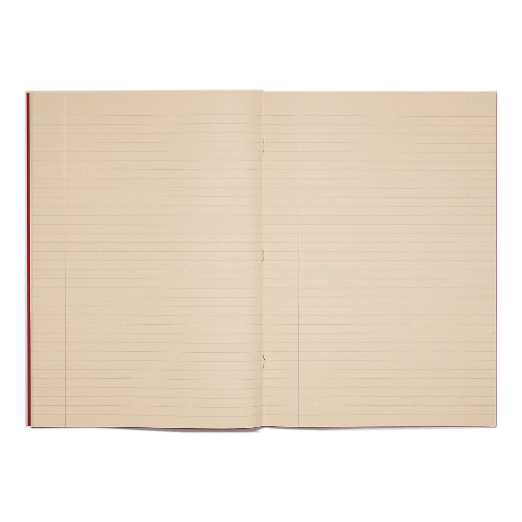 Pack of 10 Rhino A4 48 Page Red with Cream Tinted Paper 8mm Lined with Margin Exercise Books