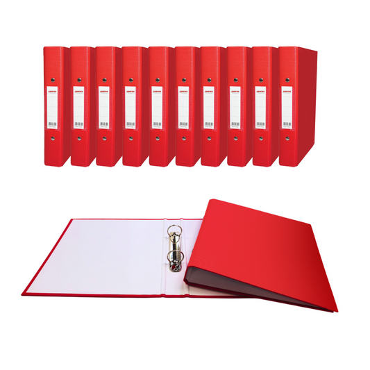 Pack of 10 A5 Red Paper Over Board Ring Binders by Janrax