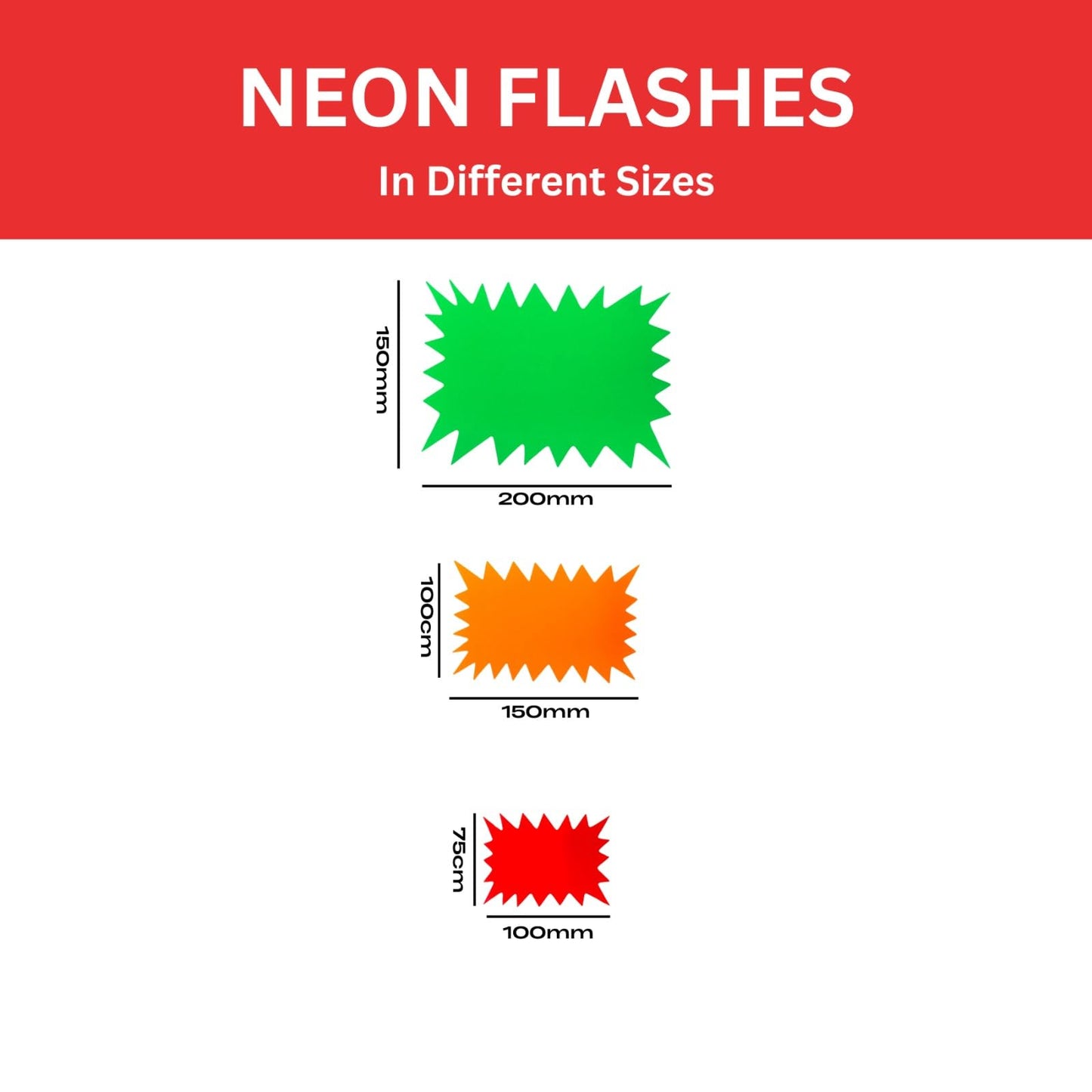 Pack of 400 Assorted Coloured Neon Fluorescent Flashes 150 x 150mm
