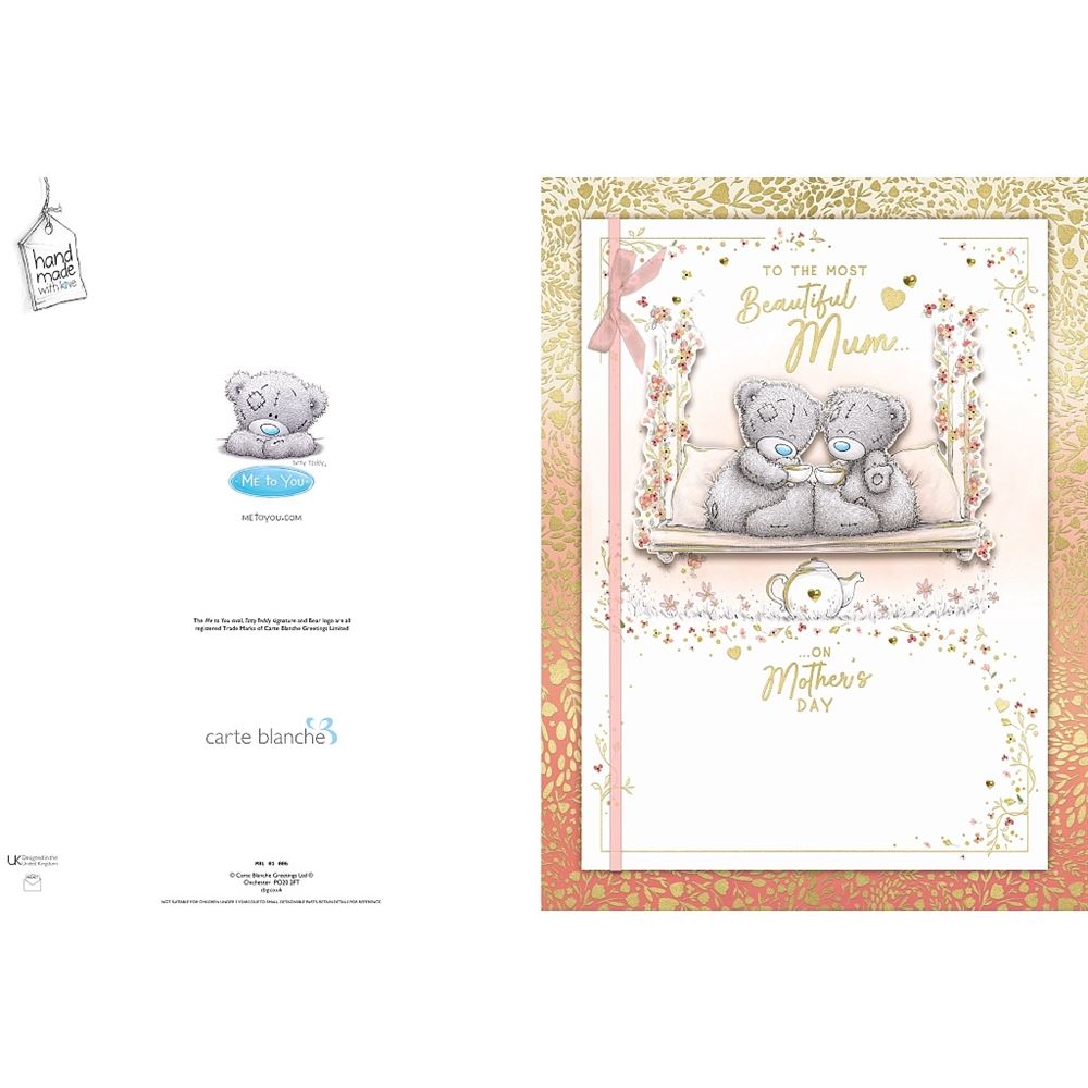Bears Drinking Tea Beautiful Mum Luxury Handmade Mother's Day Card With Keepsake Box