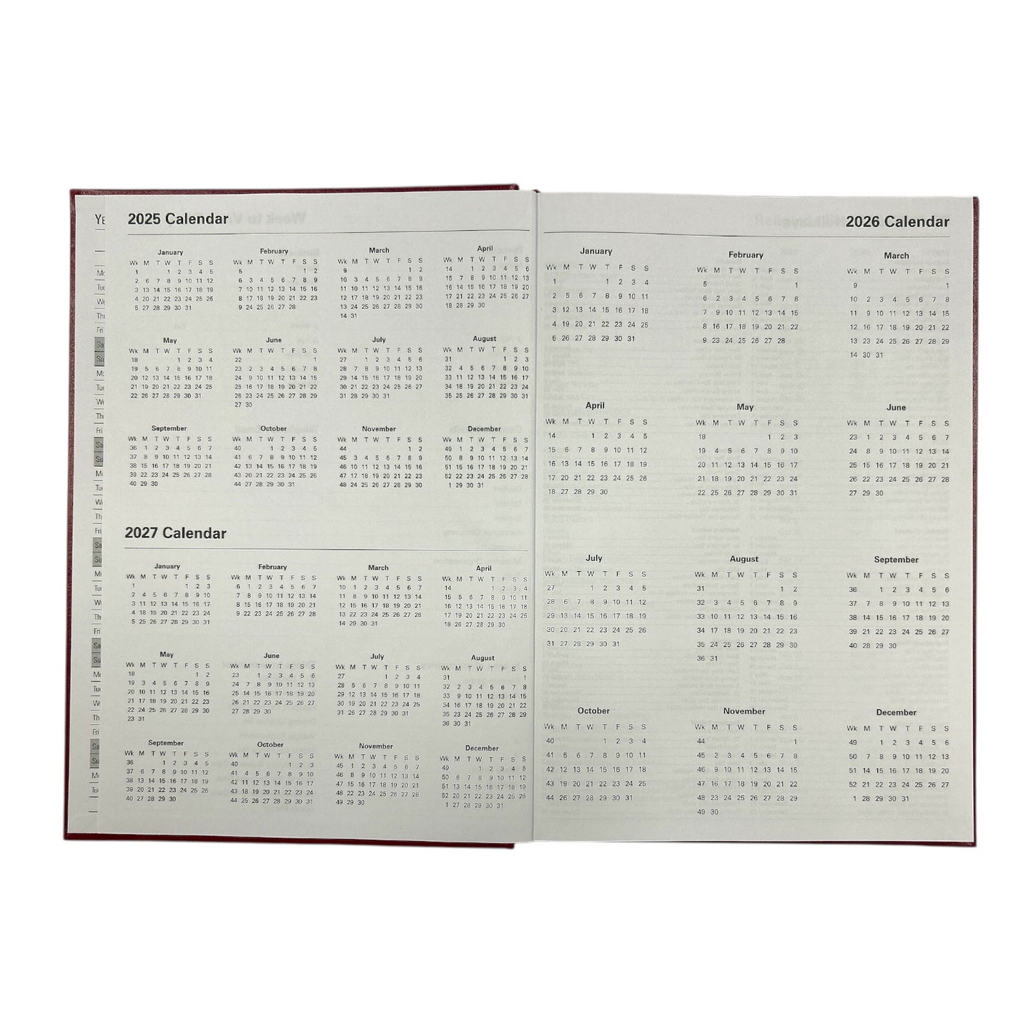 Janrax 2026 A4 Week To View Burgundy Desk Diary