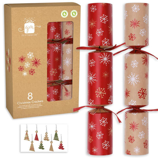 Pack of 8 12" Kraft Showflakes Design Christmas Crackers