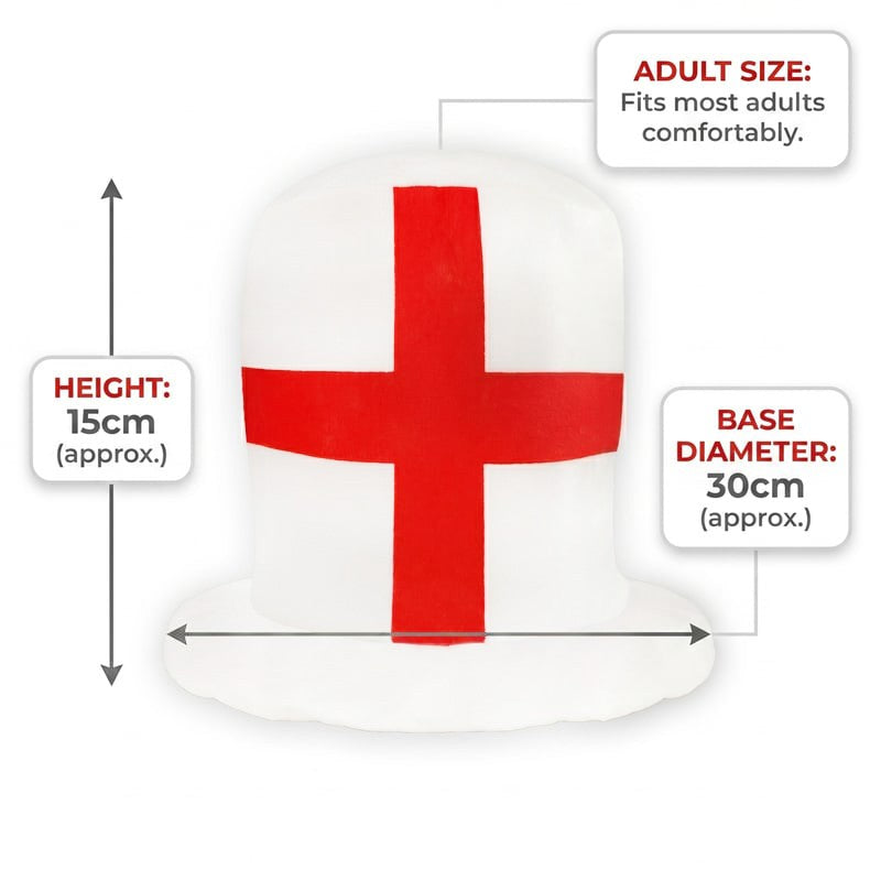 England St. George’s Cross Top Hat - White Red Cross Fancy Dress Party Accessory for Football Sports Events Celebrations Costume