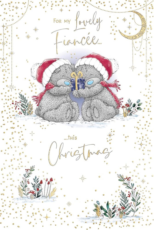 Bears Sitting with Gift For My Lovely Fiancée Christmas Card