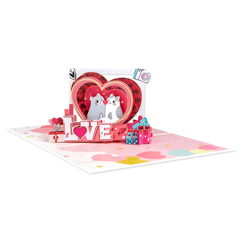 Romantic Cats in Heart Frame LOVE Design Pop Up Card