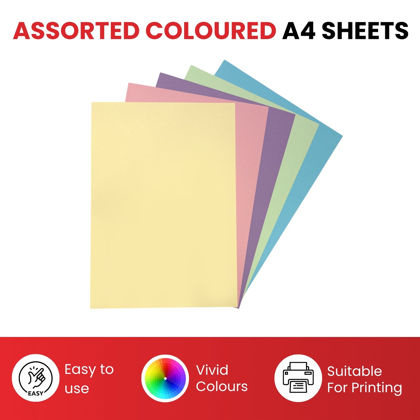 Pack of 250 A4 Assorted Pastel Coloured Card 160gsm Sheets