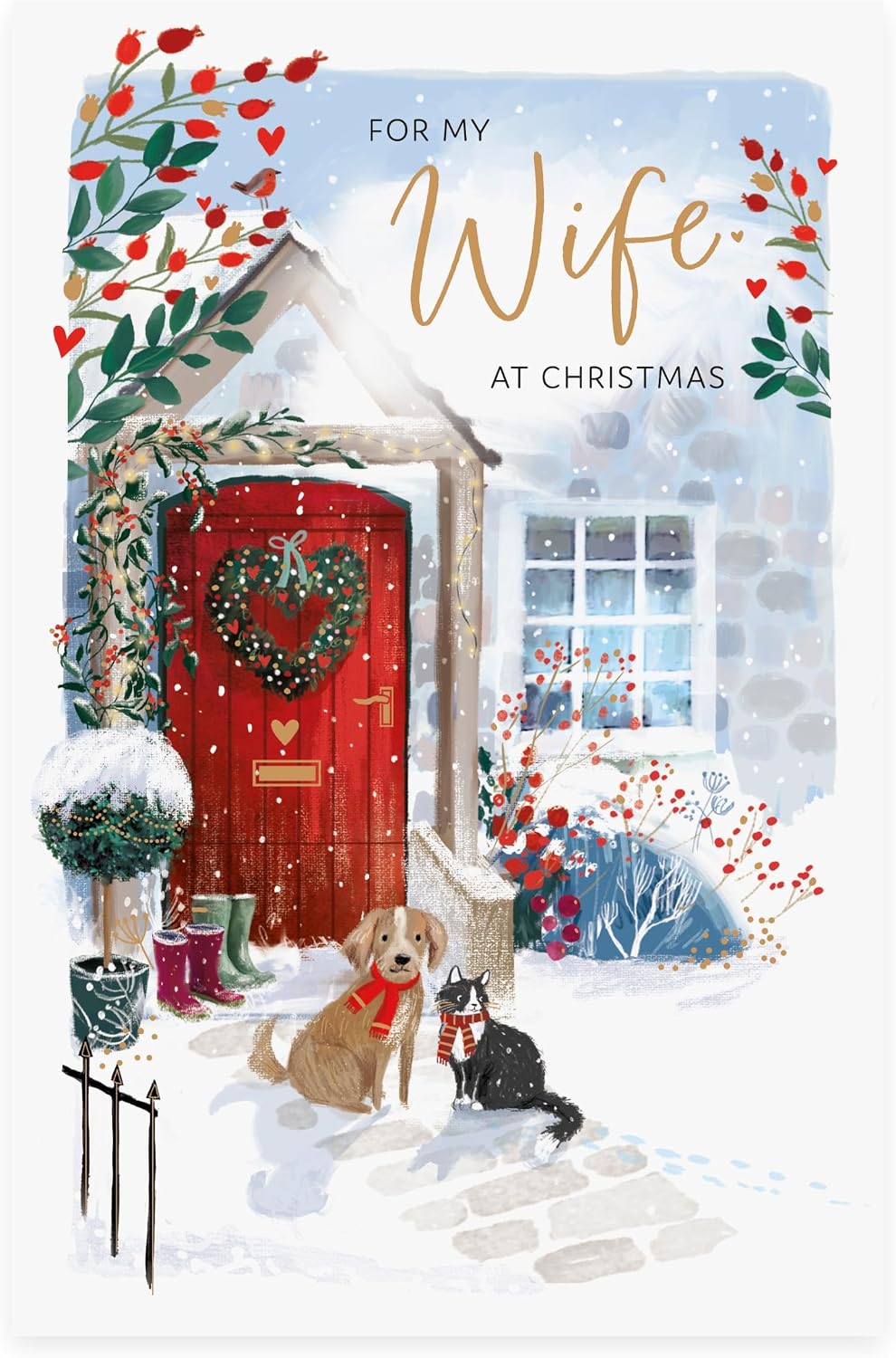 Dog and Cat Design Wife Christmas Card