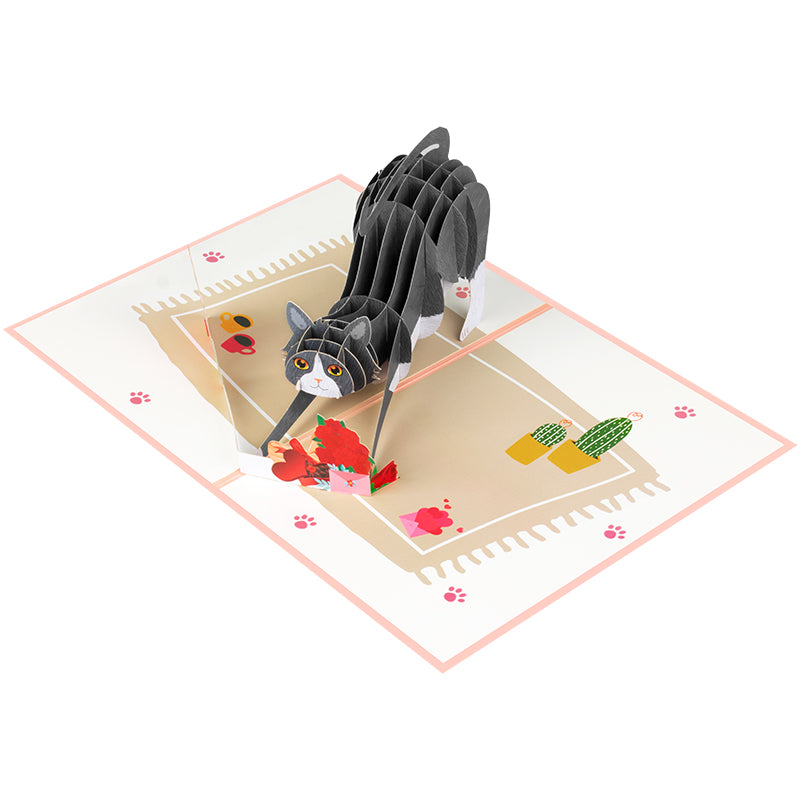 Cat with Red Roses 3D Pop Up Valentine’s Day Card