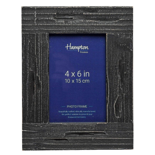 Hampton Farmhouse 4x6 Distressed Black Painted Wood Photo Frame