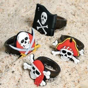 Pack of 12 Skull and Crossbones Pirate Rings