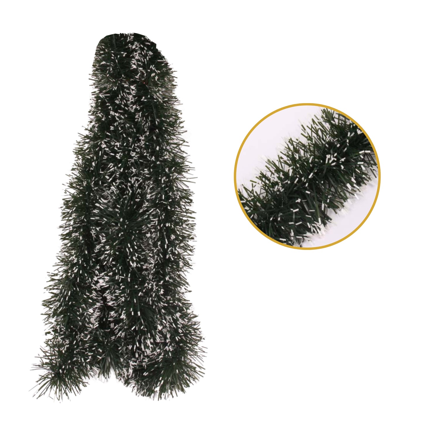 Pack of 12 2m Christmas Fine Cut Tinsel - Green Snow Tipped