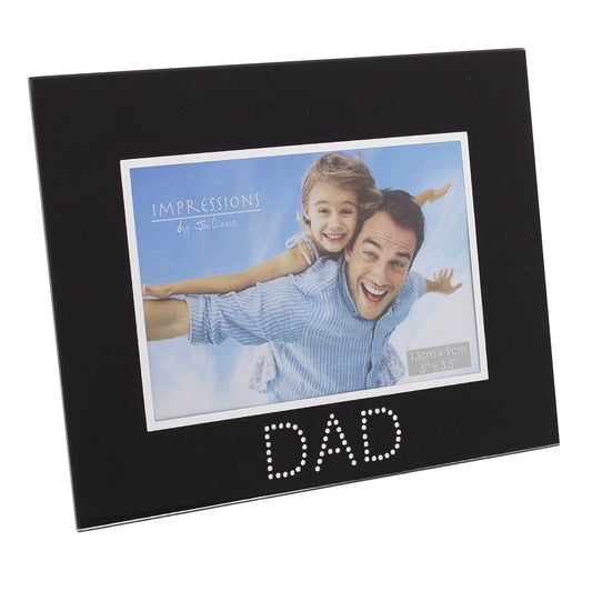 Dad 5 x 3.5 " Black Glass Frame with Crystals