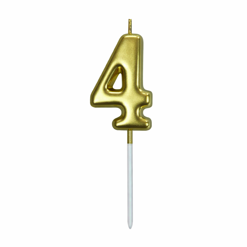 4 Number Gold Candle For Birthday Party - Cake Topper for Kids & Adults