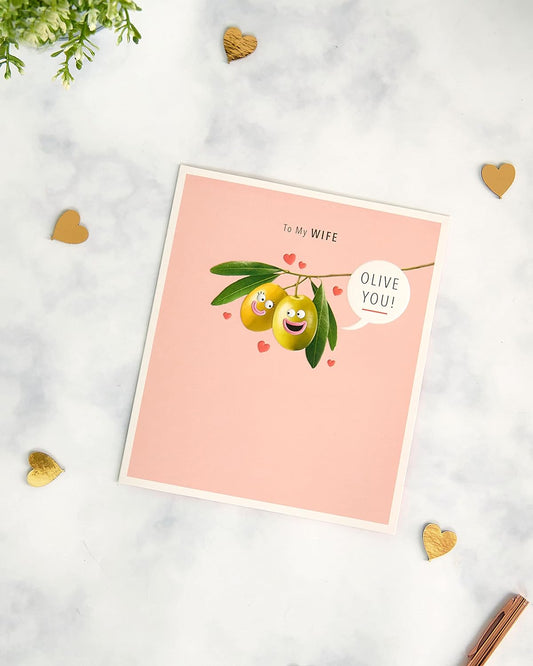 Humorous Design with Olive Pun Wife Valentine's Day Card