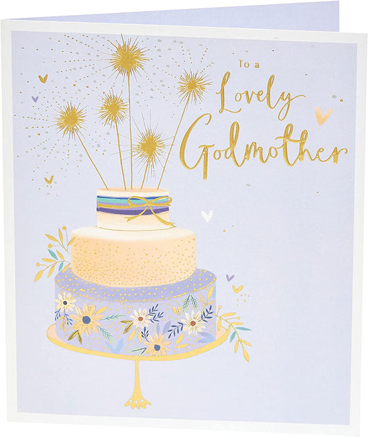 Lovely Design With Cake Sparklers Godmother Birthday Card