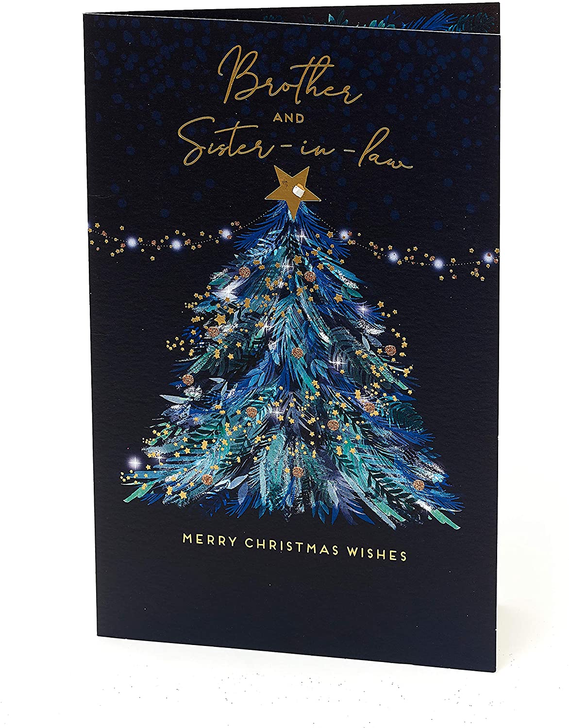Brother And Sister In Law Blue Christmas Tree Design Christmas Card