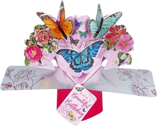 Pop Ups Birthday Pop Up Card with "Beautiful Birthday" Lettering and Butterflies