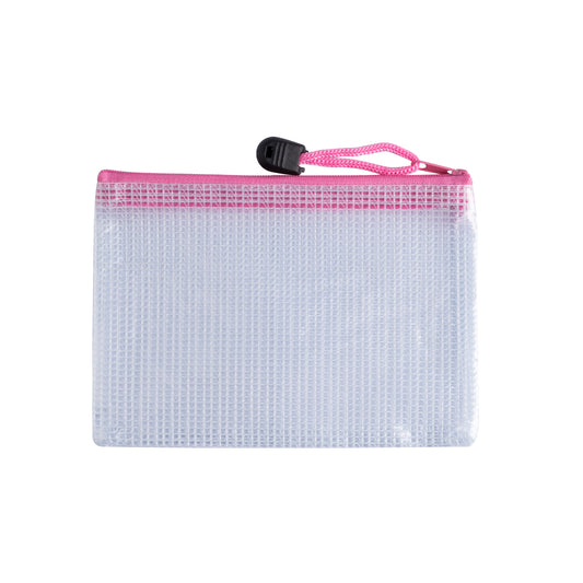 Pack of 12 A6 Pink PVC Mesh Zip Bags