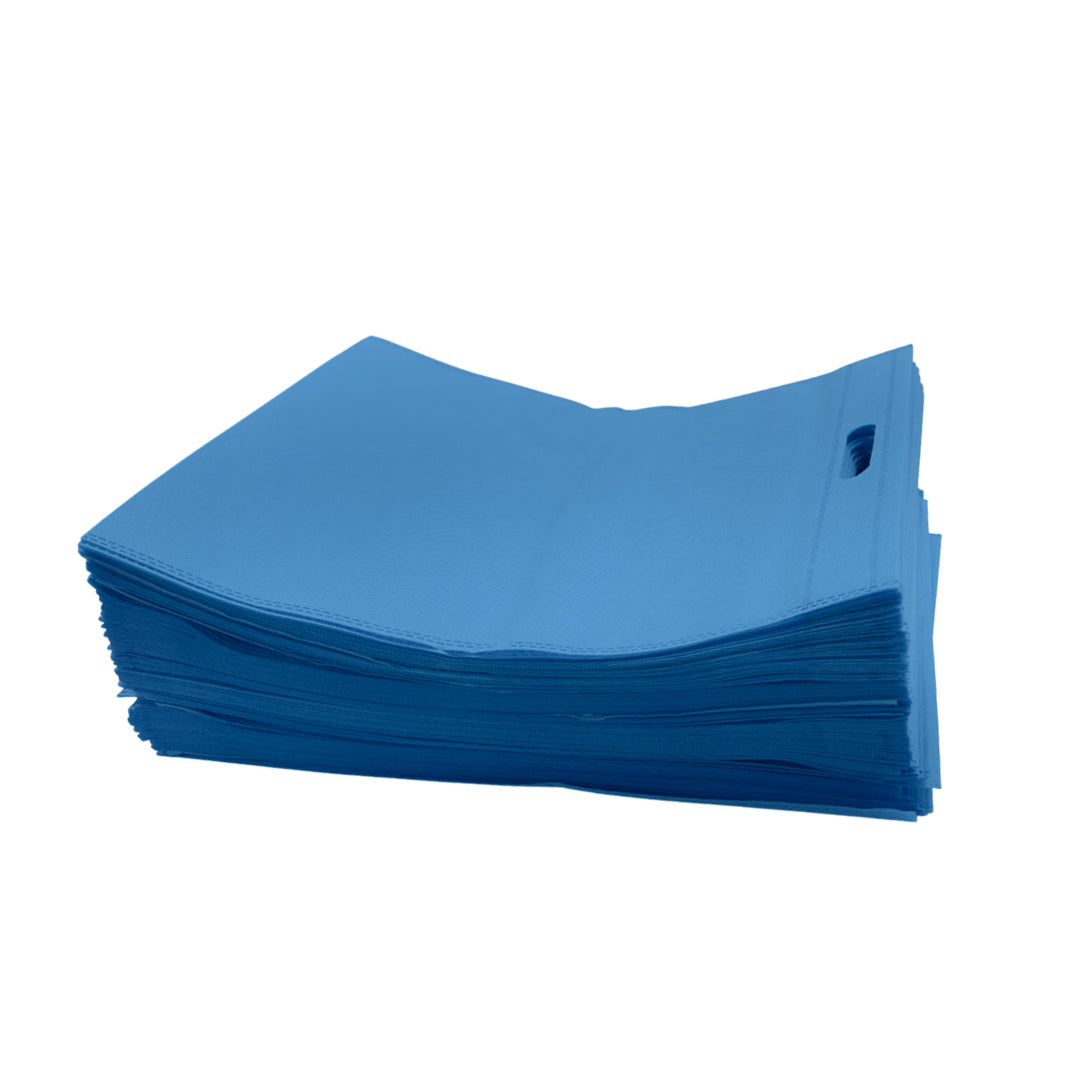 Pack of 50 Light Blue Coloured 40x30cm Non-Woven Patch Handle Bags