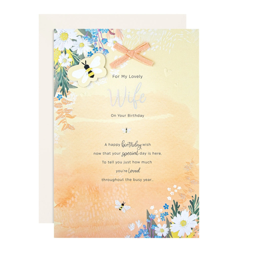 Orange Florals Design & Heartfelt Verse Wife Birthday Card
