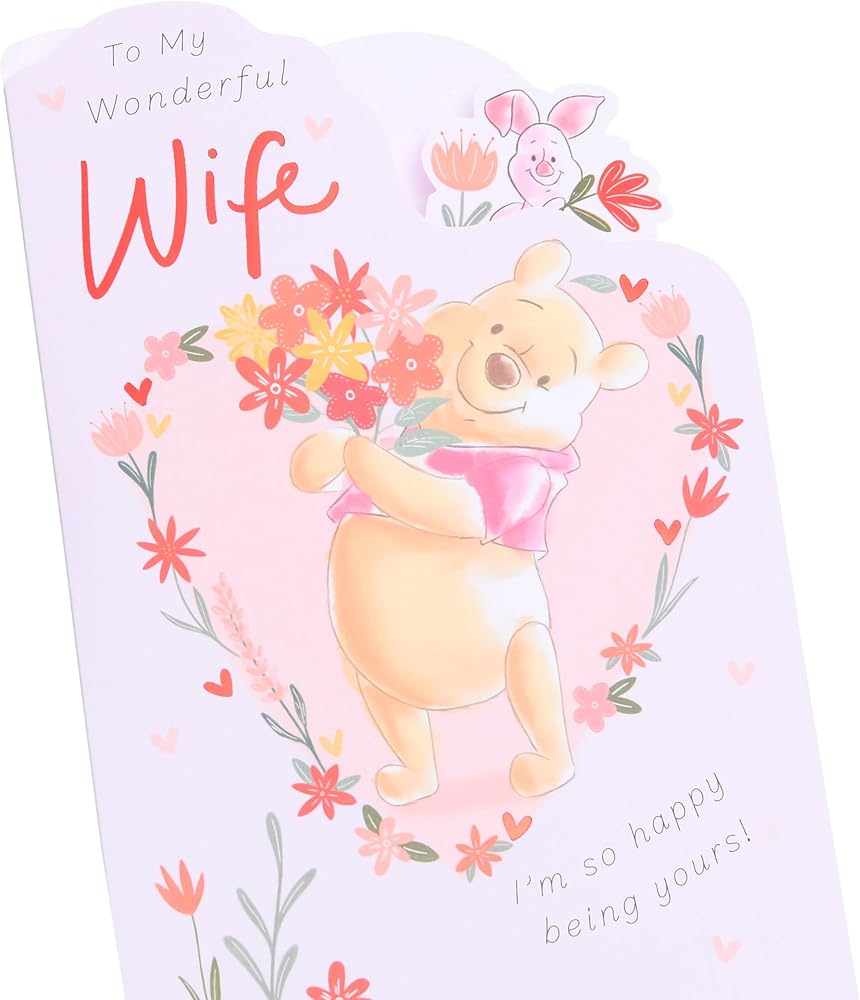 Winnie The Pooh with Bouquet Design Wife Valentine's Day Card