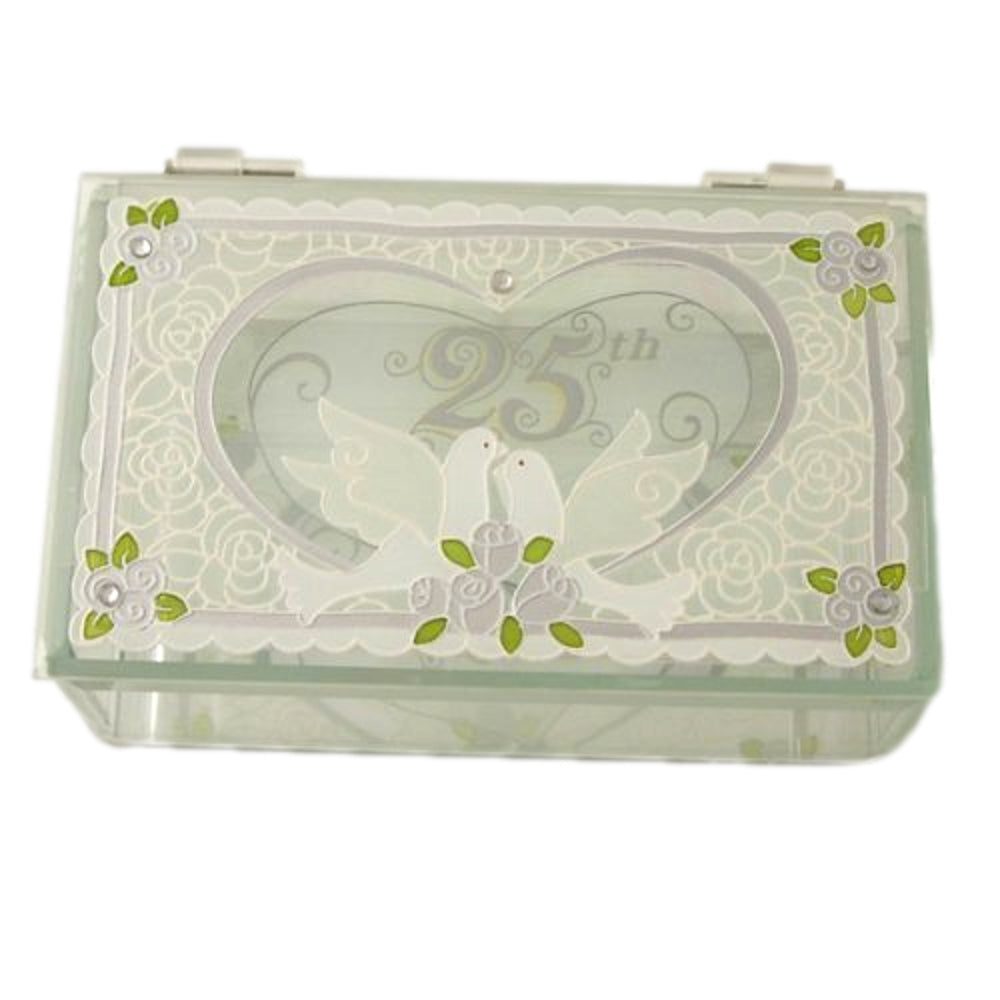 Glass Jewellery Box, Trinket Box, 25th Silver Anniversary
